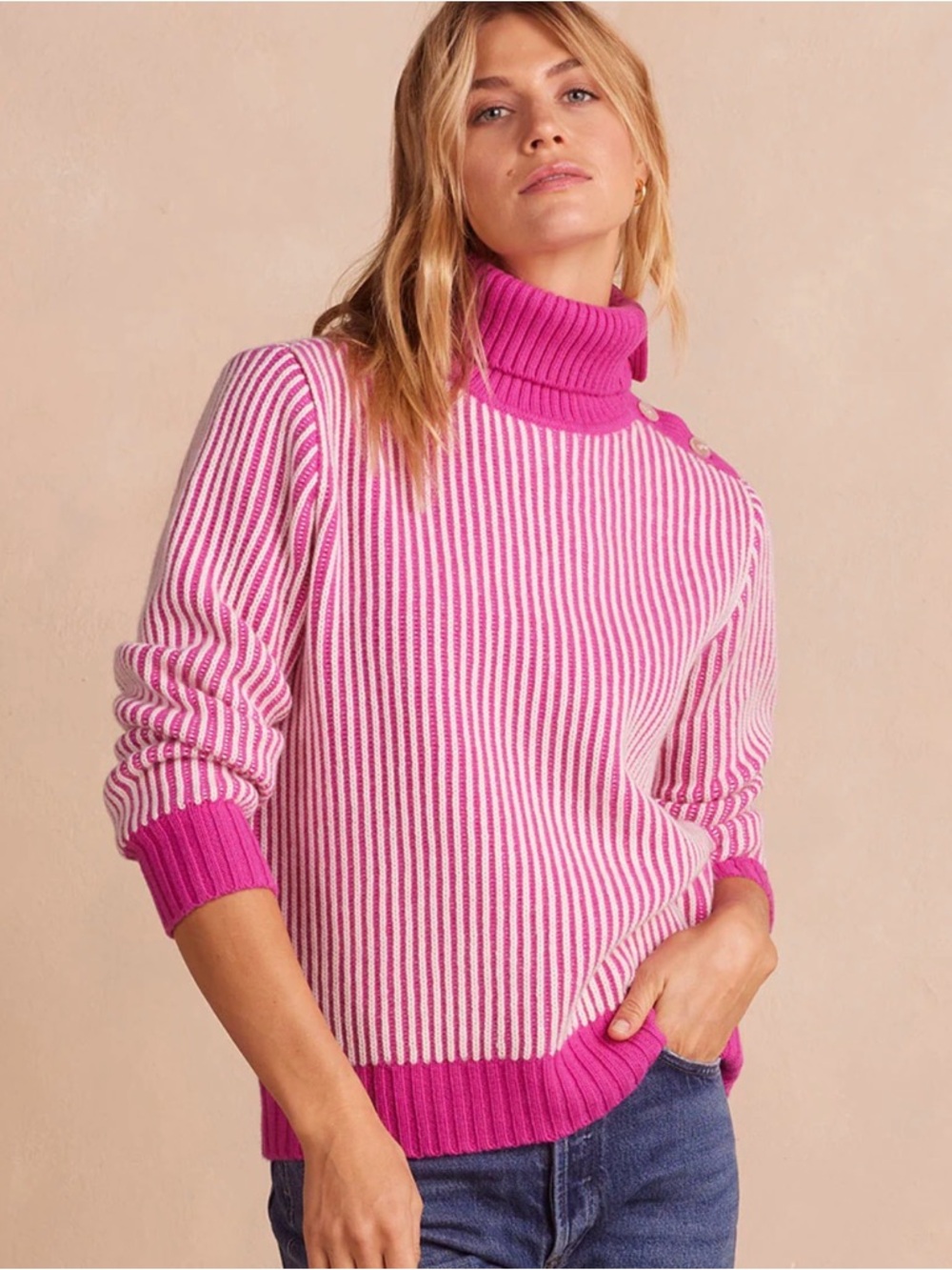 NWT‎ Summersalt The Luxe Cashmere Blend Two-Tone Button Neck Sweater Size 1XL